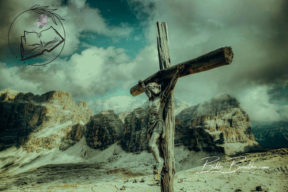 A Wooden Crucifix Against the Rock Mountains