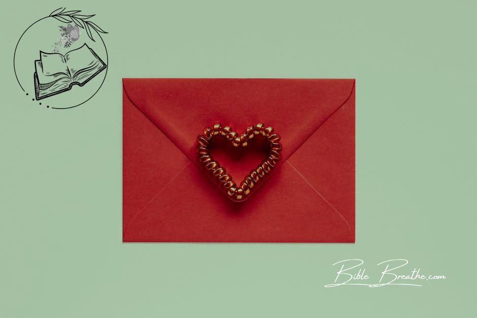 Colorful gift envelope with heart on pink background