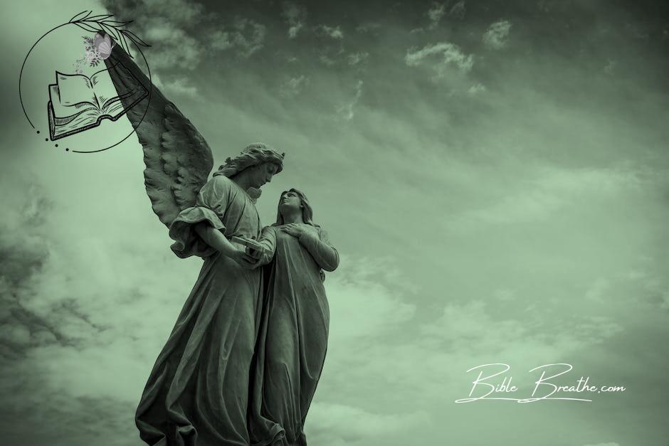 Grayscale Photography of Angel Statue Under Cloudy Skies