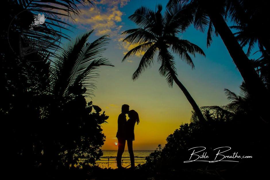 Silhouette of Man and Woman Kissing