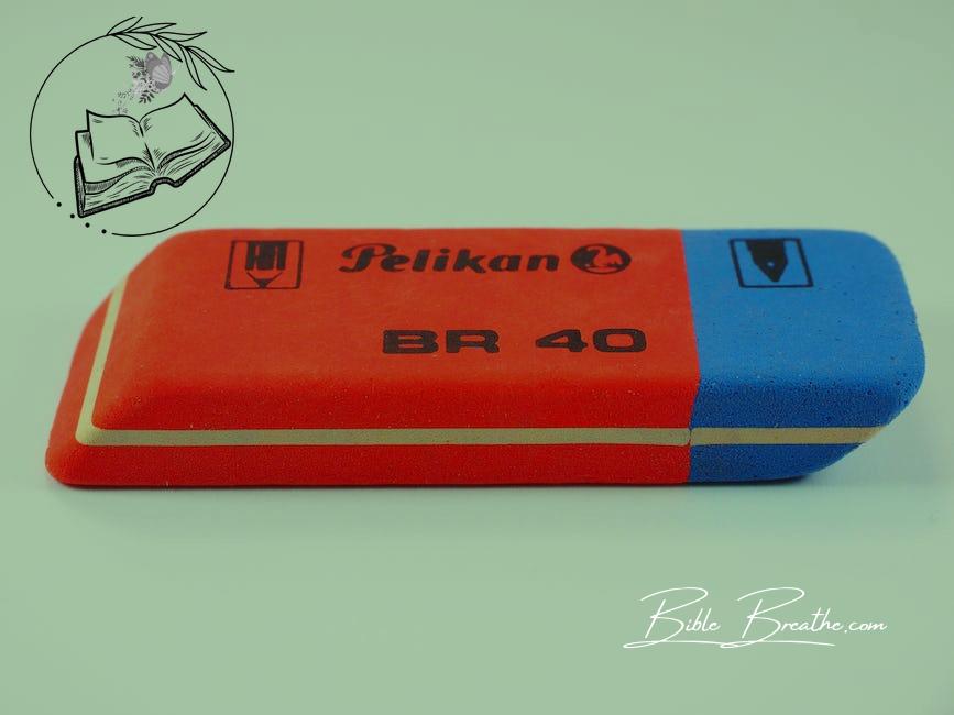 Red and Blue Pelikan Br 40 Eraser on White Surface