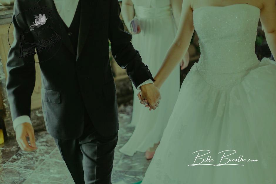 Woman Wearing White Wedding Gown Holding Hands With Man While Walking