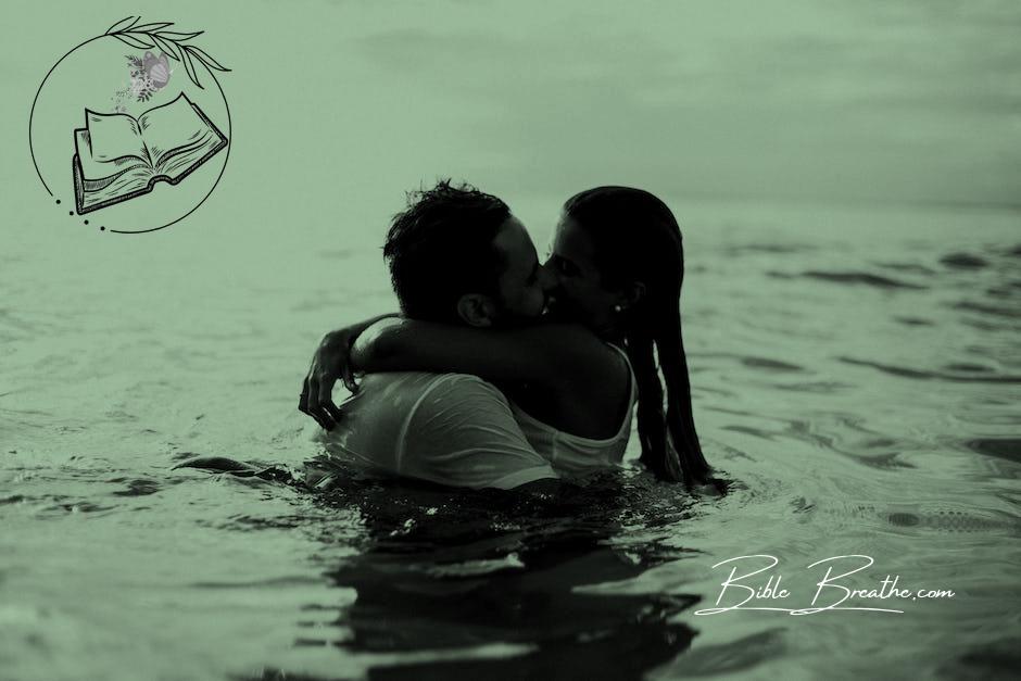 Man and Woman Kissing Together on Body of Water