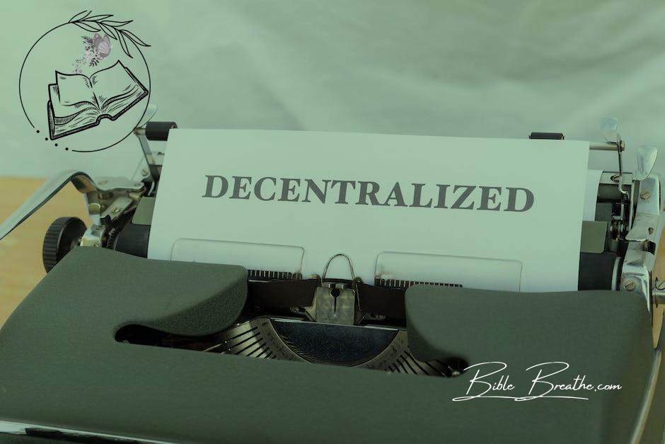 A typewriter with a paper that says decentralized