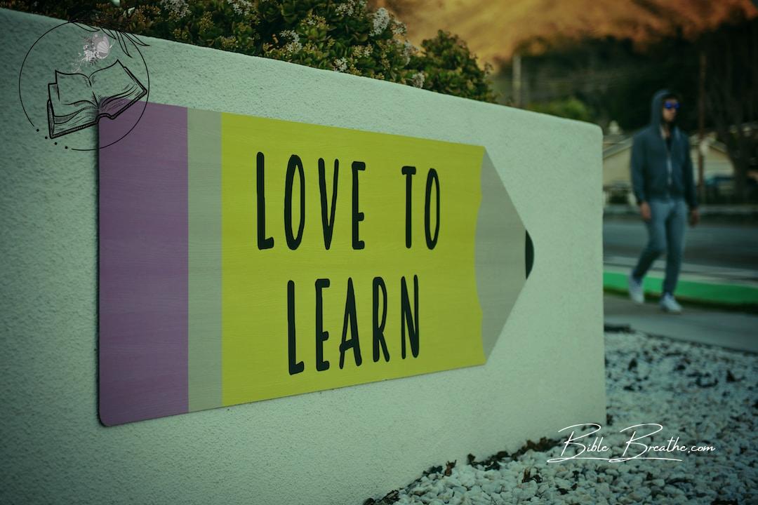 love to learn pencil signage on wall near walking man