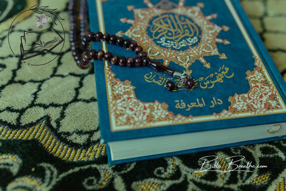 A Brown Misbaha on Blue Quran
