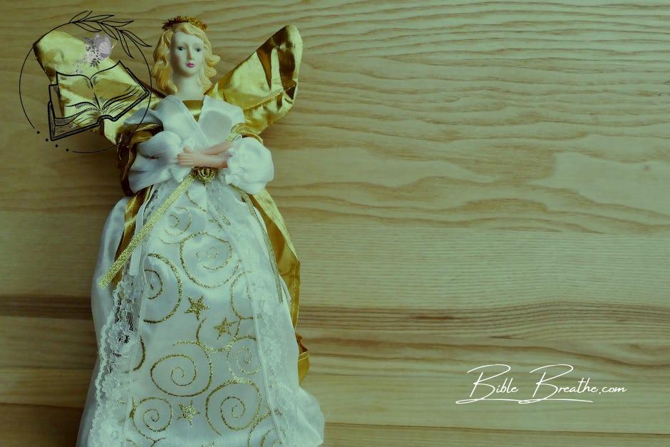 Angel Ceramic Figurine on Beige Wooden Surface