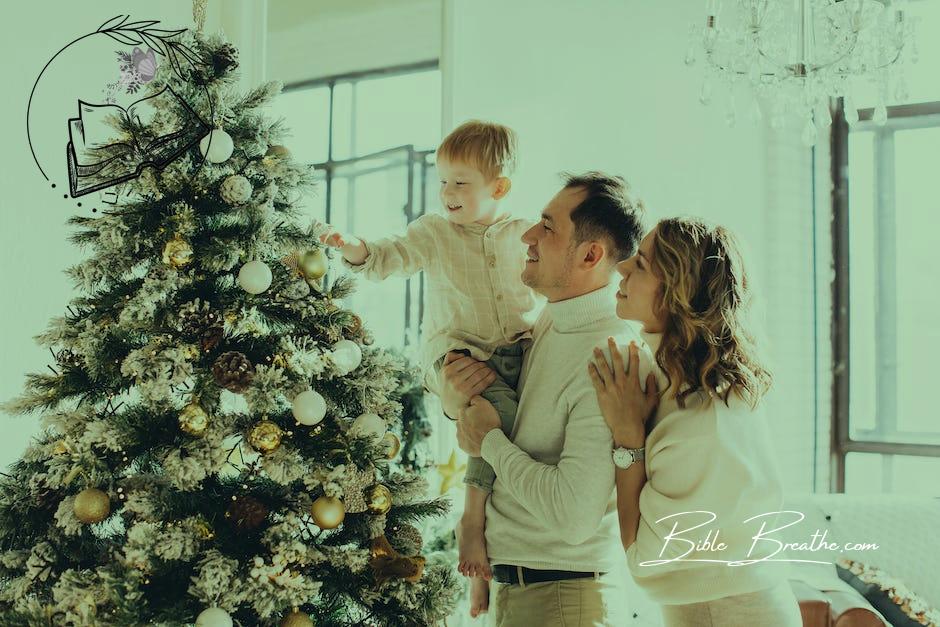 Couple with Their Son Looking at a Christmas Tree