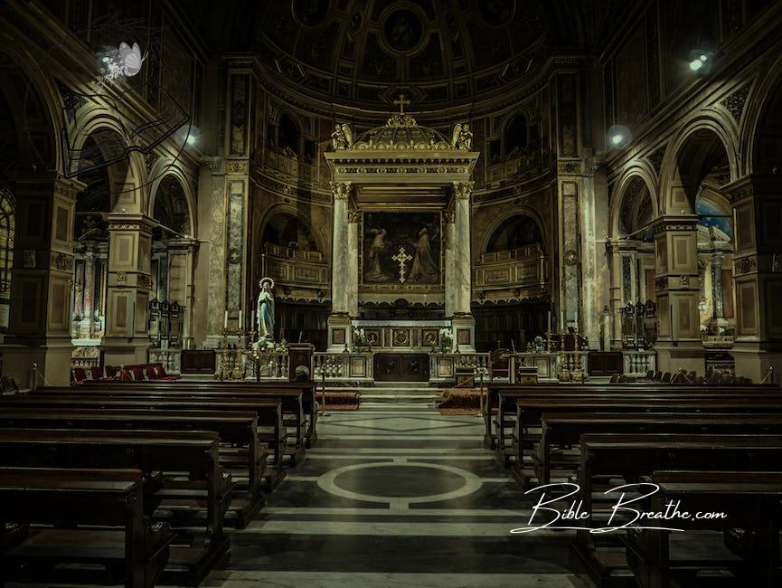 Cathedral Interior Religious With Benches Empty in Back