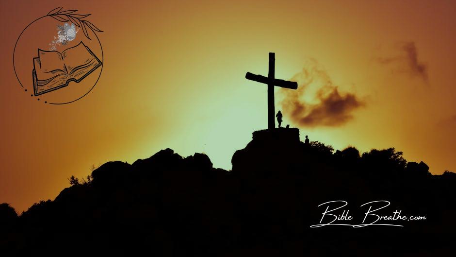 Human Standing Beside Crucifix Statue on Mountain