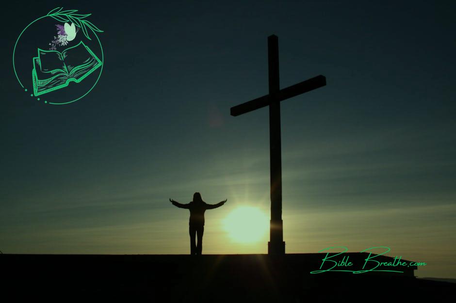 Silhouette of Person Standing Beside Cross during Sunset