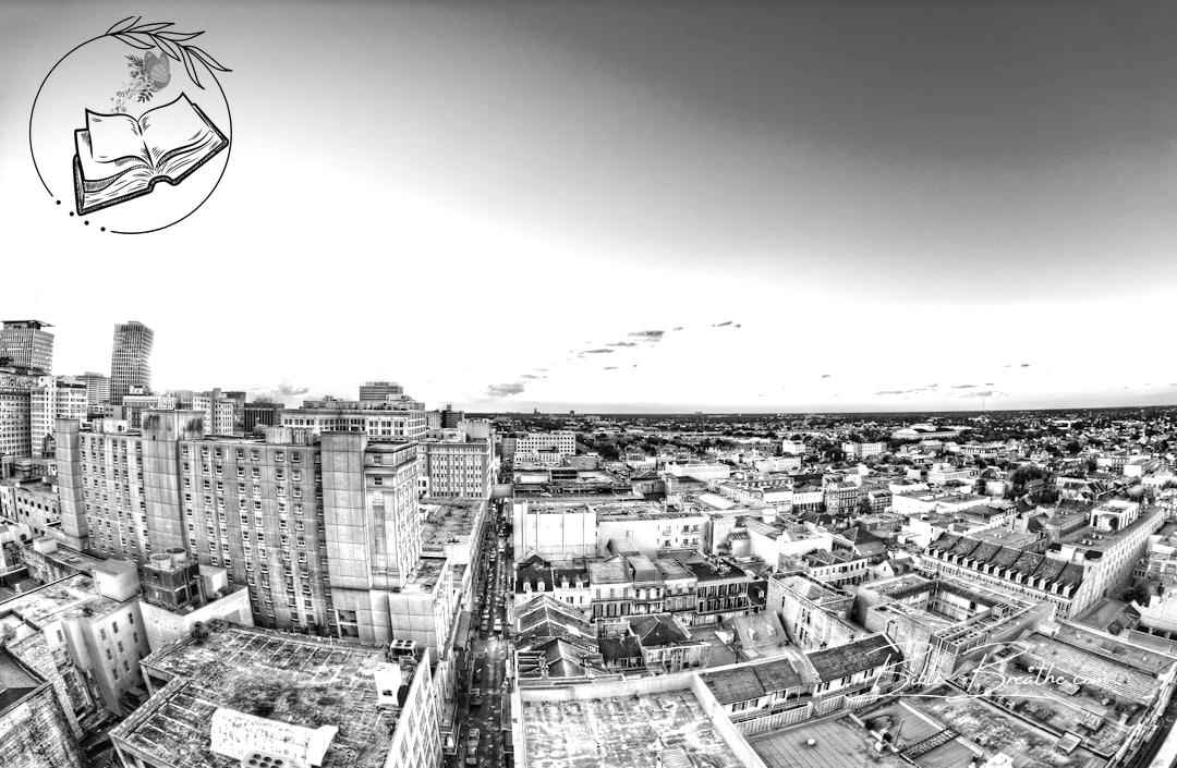 Shot from the top of the Hotel Monteleone at Sunset in New Orleans. This is looking towards Bourbon Street in the French Quarters. 